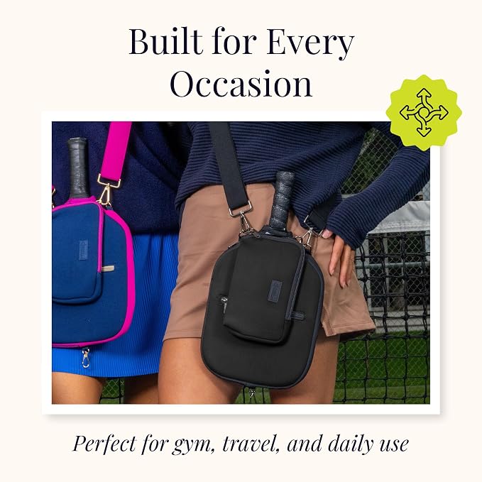 Posh Pickler Clip-On Expandable Neoprene Pouch with Zipper, Weather-Resistant Design, Secure Storage for Keys, Card, Compatible with Crossbody Paddle Cover & Strap, pickleball gifts 7.7" L x 5" W
