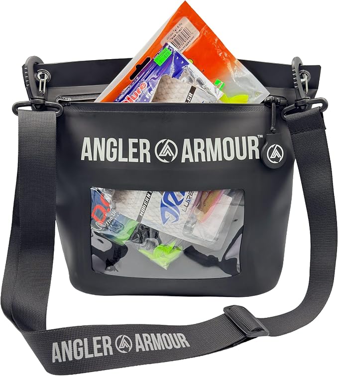 Angler Armour Waterproof Fishing Dry Bag, Fully Submersible Fishing Dry Bags, Heavy Duty Waterproof Gear Storage for Wade Fishing, Kayak, Boat, Jet Ski, Beach & Watersports (Black, Large (6L))