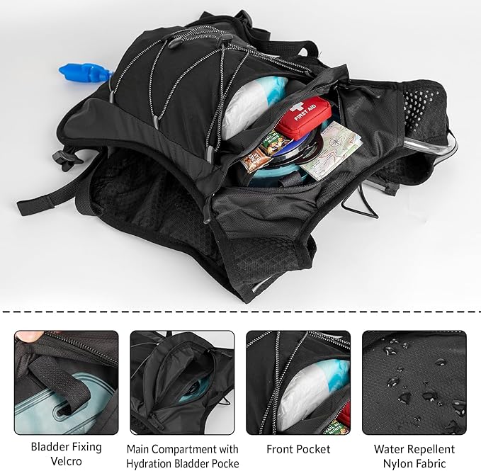 HIPONY Hydration Backpack with 2L Leak-Proof Water Bladder, Lightweight Running Hydration Pack, Adjustable Vest Style Water Backpack for Hiking, Cycling and Trail Running