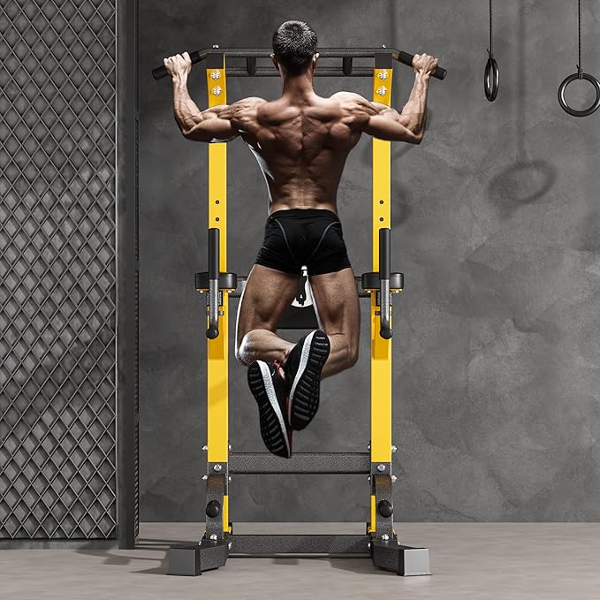 soges Pull Up Bar Dip Station, Power Tower with A Backrest, Adjustable Height Pull Up Bar Stand, Multi-Function Home Gym Strength Training