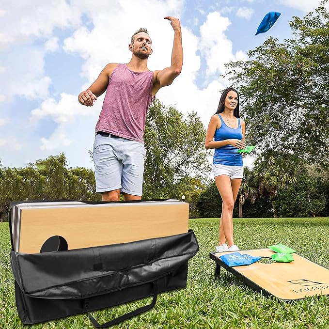 ZKOO Cornhole Carrying Case Fits 4' x 2' Regulation Size Board, Heavy-Duty 600D Cornhole Boards Bag with Extra Pockets for Cornhole Outdoor Games