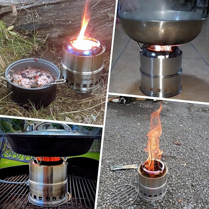 Ohuhu Wood Burning Camp Stoves + 12 Plates Camp Stove Windscreen for Camping Picnic, Backpacking, Cooking