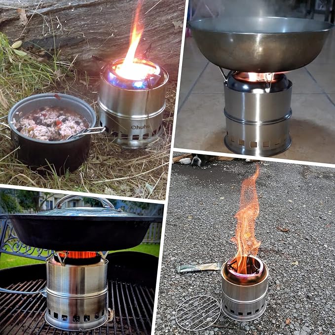 Ohuhu Wood Burning Camp Stoves + 8 Plates Camp Stove Windscreen for Camping Picnic, Backpacking, Cooking