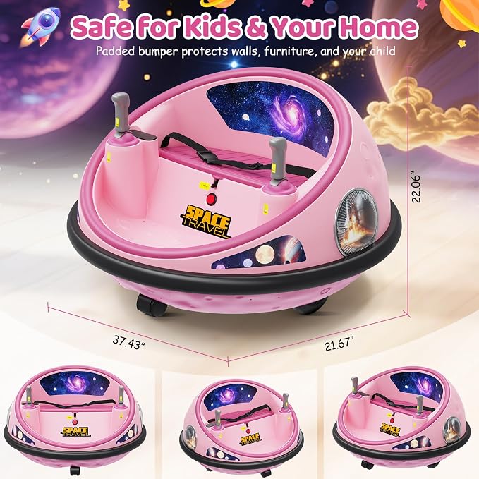Electric Bumper Car with Remote Control, 360°Spinning Ride-on Vehicle, Rechargeable Indoor Outdoor Kid Car with LED Lights & Soft Bumper–Fun Gift (Pink)