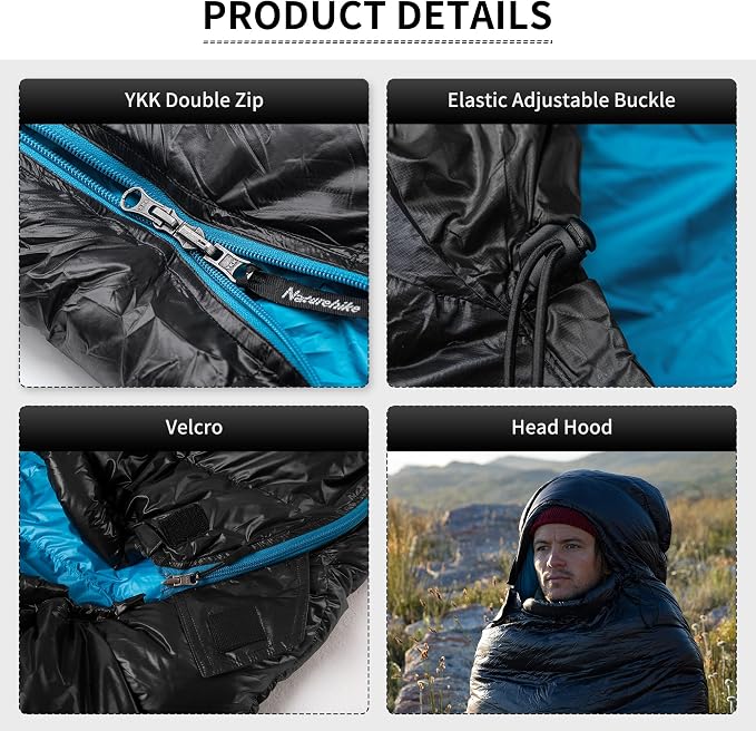 Naturehike Ultralight Down Sleeping Bag, 650FP Backpacking Sleeping Bag for Adults, 40.4℉ Waterproof Sleeping Bags for Camping, Hiking, Traveling with Compression Sack