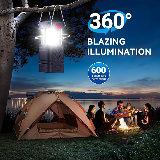 LETMY 4 Pack Camping Lantern, Rechargeable LED Lanterns, Solar Lantern Battery Powered Hurricane Lanterns Flashlight with 3 Powered Ways & USB Cable for Emergency, Power Outage, Hurricane Supplies