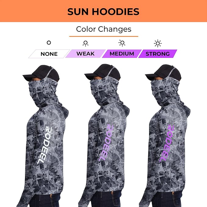 Rodeel Men's UPF 50+ Performance Fishing Hoodie, Long Sleeve Sun Protection Athletic Quick-Dry Breathable T-Shirt