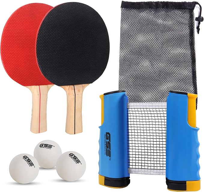 GSE Games & Sports Expert Adjustable Retractable Ping Pong Net Set & Post. Professional Table Tennis Rackets and Balls, Net with Posts and Storage Bag - Pingpong Paddle and Game Table Accessories. | Adjustable