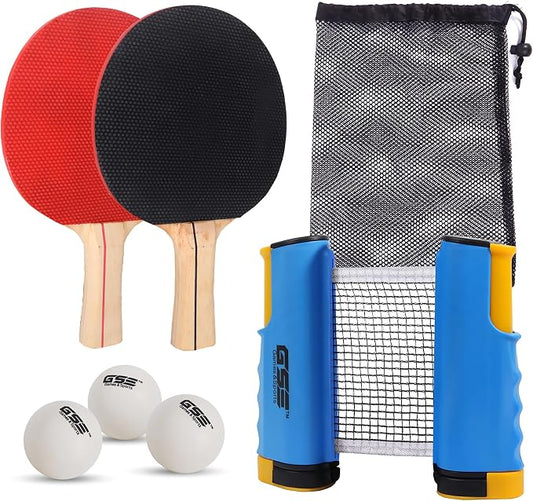 GSE Games & Sports Expert Adjustable Retractable Ping Pong Net Set & Post. Professional Table Tennis Rackets and Balls, Net with Posts and Storage Bag - Pingpong Paddle and Game Table Accessories. | Adjustable