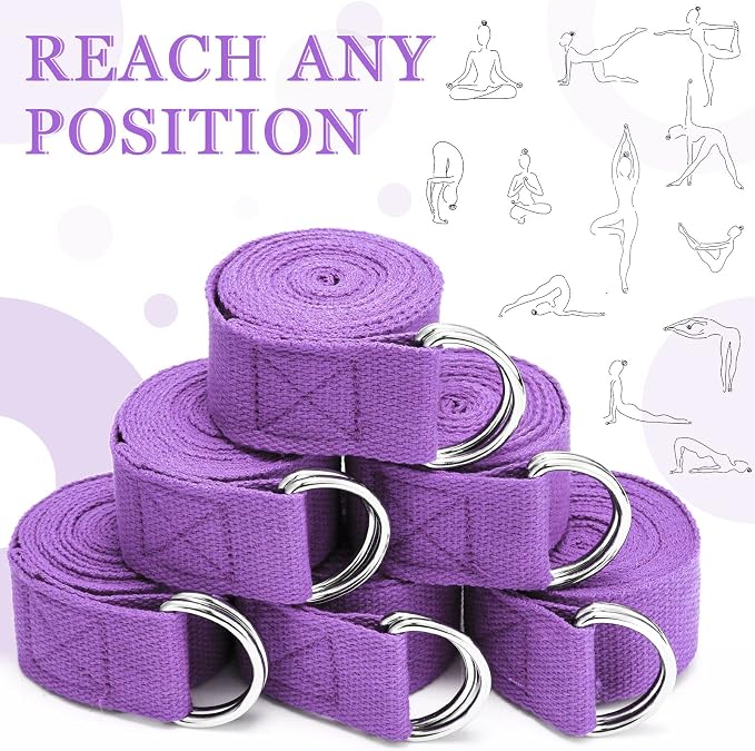 Leyndo Yoga Strap Stretching Pilates Exercise Adjustable Straps 6 ft Non Elastic Yoga Belt with Adjustable D Ring Buckle for Pilates Gym Workouts Fitness