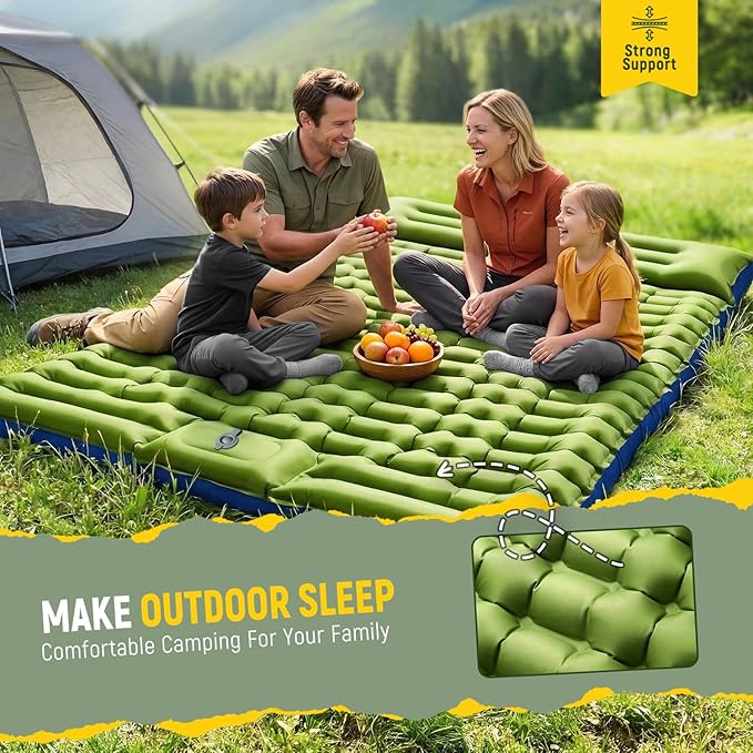 Myxslop Double Sleeping Pad for Camping, 4" Extra-Thick 2 Person Inflatable Camping Mattress with Built-in Pillow & Foot Pump, Compact Sleeping Mat for Outdoor Tent, Backpacking, Hiking and Car Travel