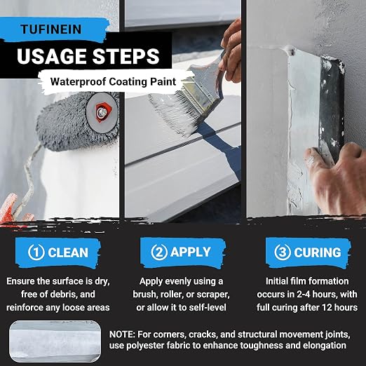 Rubber Liquid Waterproof Sealant, TUFINEIN 53oz/1.5kg Neutral Gray Quick Drying Multi Surface Foundation Leak Repair - Roof Gutters Basement Sealer Waterproof - Indoor & Outdoor Flexible Rubber Paint