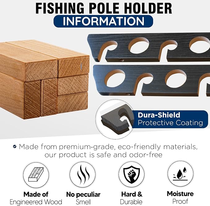 Rush Creek Creations 8 Fishing Rod Wall or Ceiling Storage Rack, Vertical or Horizontal Holder for Garage, 8 Rod and Reel Combo Capacity