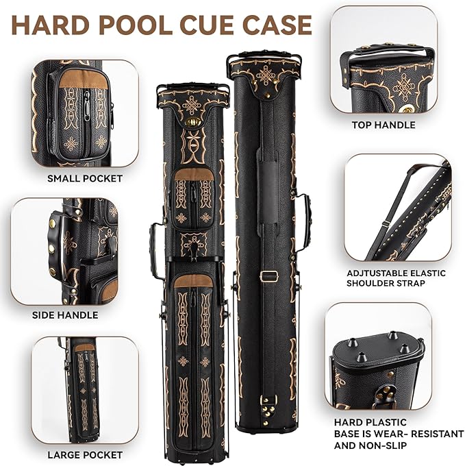 Pool Cue Case 2x4,Billiard Cue Case with Stand,Hard Pool Stick Case,Billiards Accessories Storage Holds 2 Cue Butt and 4 Cue Shafts