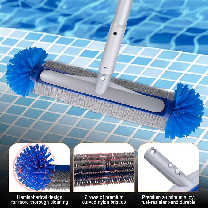 Pool Cleaning Kit, Aluminum Skimmer Net with 7.5Ft Telescoping Pole & 17.5” Brush Head, Heavy Duty Pool Maintenance Set for Inground Above Ground Swimming Pools, Easily Remove Leaves, Debris