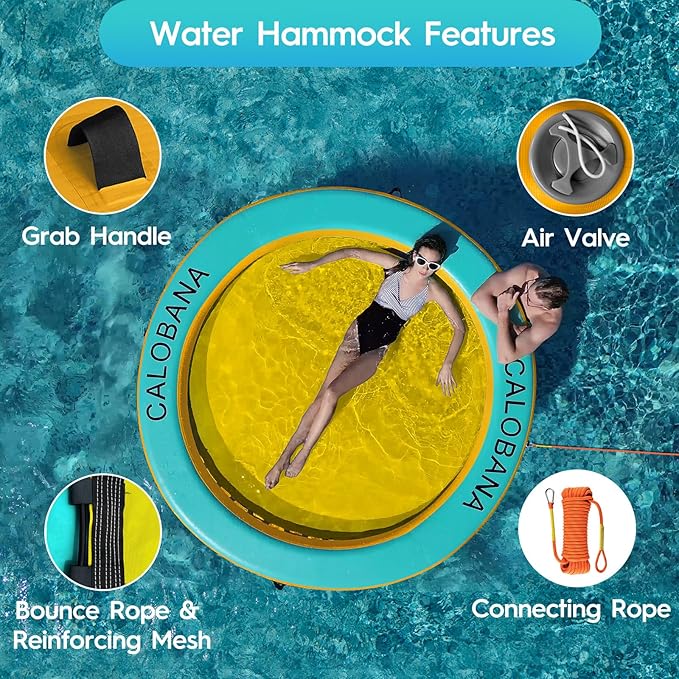 CALOBANA Round Floating Ring Inflatable Water Hammock Heavy Duty River Floats Lake Raft for Adults Tanning Pool Lounger Float Island Platform Pad Mat for Party