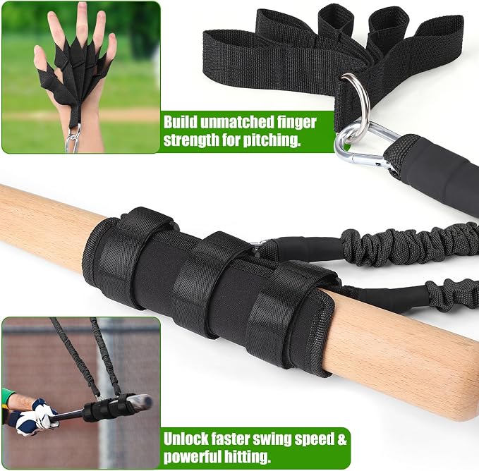 TOBWOLF 4PCS Baseball Exercise Bands with Interchangeable Grips, Baseball Resistance Trainer for Pitching & Throwing, Training Aid for Baseball Softball Pitchers to Build Arm Strength, Warm-Up