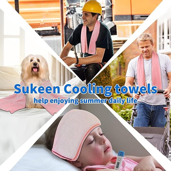 Sukeen 4 Pack Cooling Towels (40"x12") for Neck and Face, Cooling Neck Wraps, Breathable Cooling Towel for Hot Weather, Sweat Towels for Yoga, Sports, Golf, Gym, Camping, Running, Fitness, Workout