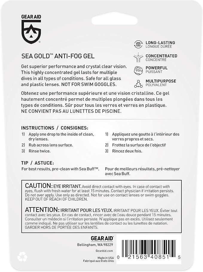 GEAR AID Sea Gold Anti-Fog Gel Coating for Scuba Masks, 1.25 fl oz, Clear