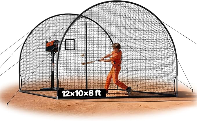 VEVOR Baseball Batting Cage,Professional Softball Baseball Batting Hitting Training Net,Heavy Duty Enclosed PE Practice Portable Pitching Cage Net&Carry Bag,for Backyard,Field,Indoor&Outdoor