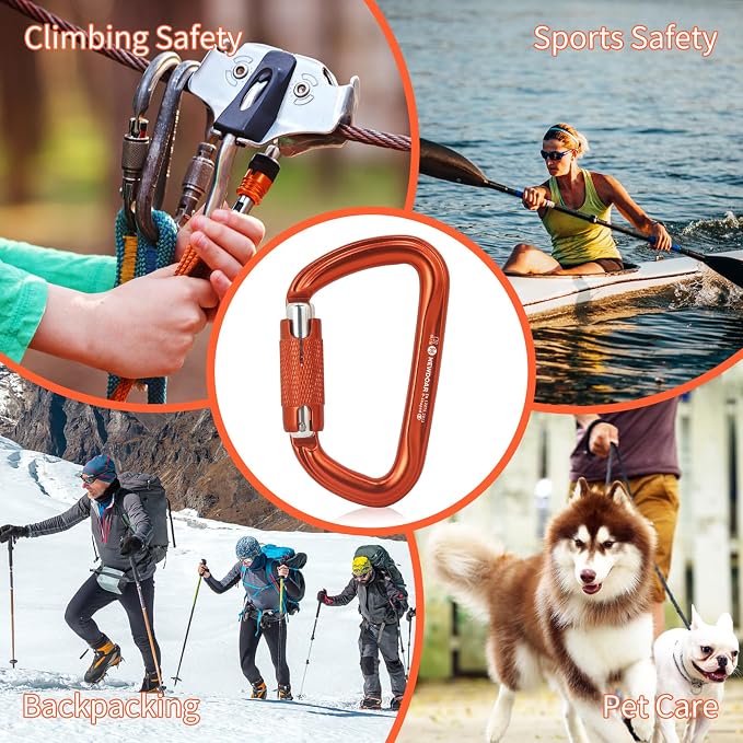NewDoar 28KN UIAA & CE Certified Auto Climbing Carabiner Professional Heavy Duty Caribeaner for Rappelling D-Shaped