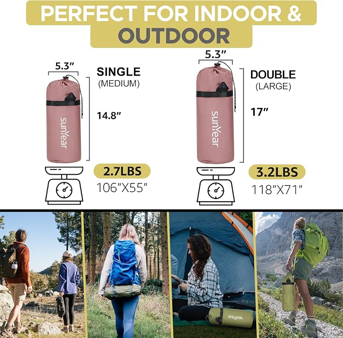 Sunyear Camping Hammock Tent - Portable Hammocks with Mosquito Net (Single/Double, 500lbs Capacity) - Spacious & Anti-Rollover Design with 2 Tree Straps for Hiking, Backpacking, Indoor/Outdoor Use
