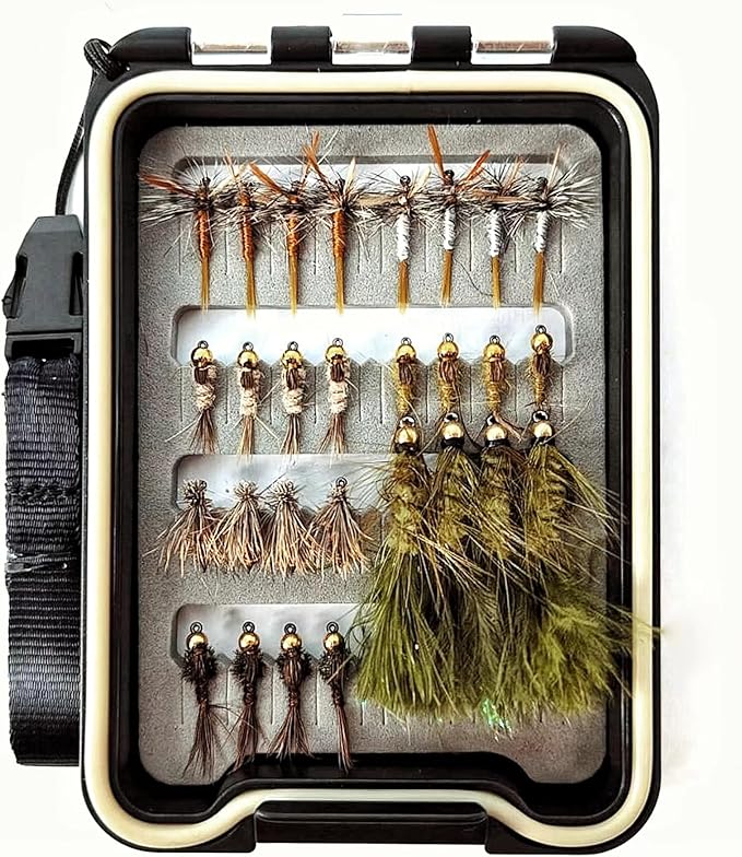 Wifreo Fly Fishing Flies Assortment with Waterproof Fly Box, 28/40/64/92/120pcs Dry/Wet/Nymph/Streamer Flies, Trout/Bass/Panfish/Salmon Fishing Flies