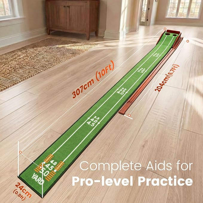 Golf Putting Green Indoor - Practice Uphill Putts, 3-Level Adjustable Incline, Auto Ball Return and Foldable Solid Wood Base, Golf Training Aid for Home, Office, Backyard - Golf Putting Mat