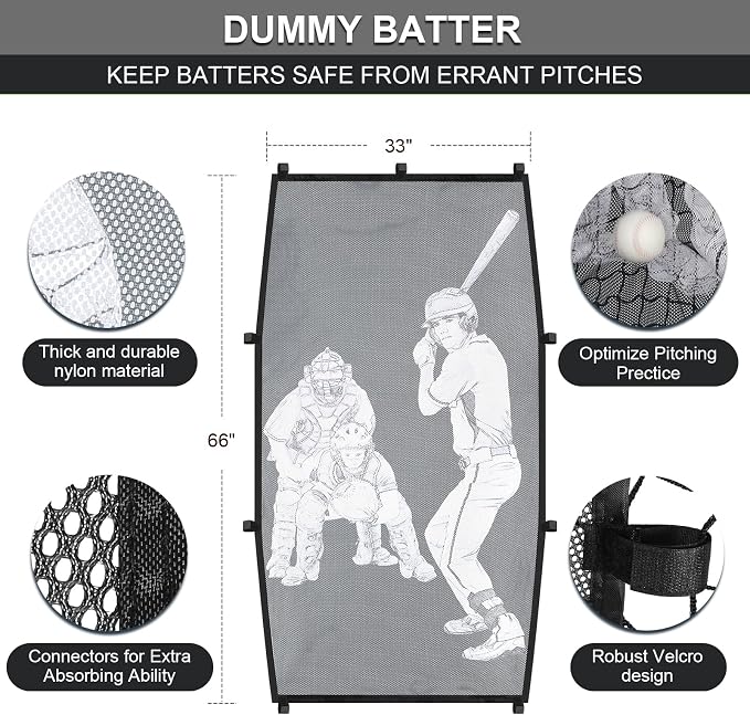7'X7' Softball Practice Net - Pitching & Batting Net with Baseball Tee, Batter Dummy, Strike Zone & Bow Frame