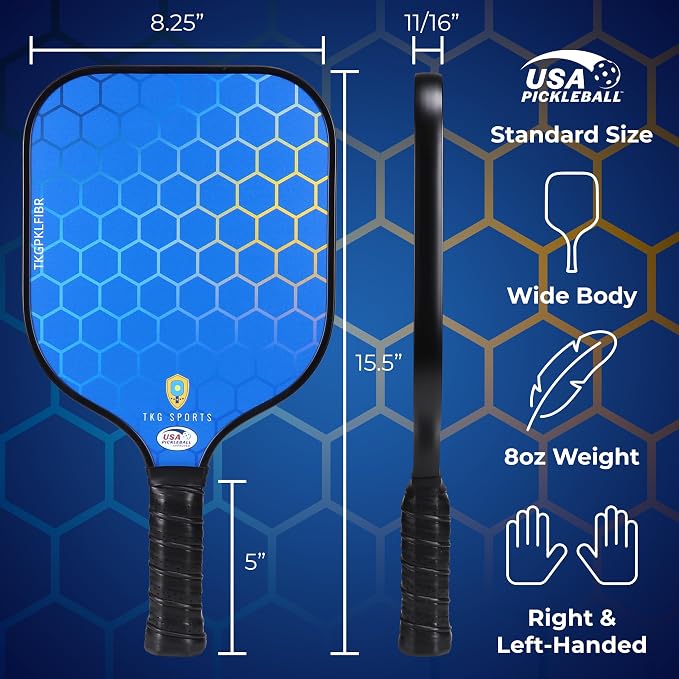 TKG Sports Pickleball Set with Bag - 2 14mm Honeycomb Core Paddles | 2 USAPA Approved Pickleball Paddles, 2 Indoor and 2 Outdoor Pickleball Balls, 2 Cooling Towels - Rackets for Adults and Teens