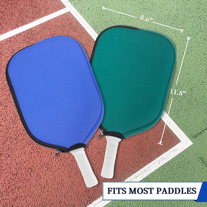 MYKUJA Pack of 4 Pickleball Paddle Cover, Zippered Paddle Case 8.6 x 11.8 inches, Neoprene Racket Sleeve, Black, Blue, Green, Purple Pickleball Covers Fits Paddles Racqets