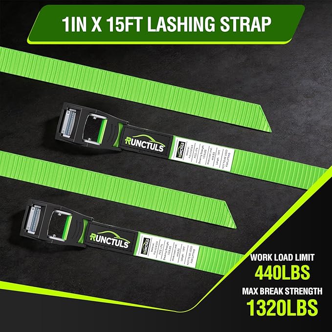 Lashing Straps Cam Buckle Tie Down Straps 1,320lb Max Break Strength, (4PK) 1in x 15ft Cam Buckle Pull Straps Roof Rack Straps for Kayak, Cargo Carriers, Cooler, Canoes