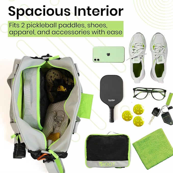HootPickleball - Pickleball Backpack - Sports Equipment Organizer for Men & Women - Paddle Tennis Bag with Adjustable Strap - Dual Compartment - Light Grey - 15.8L