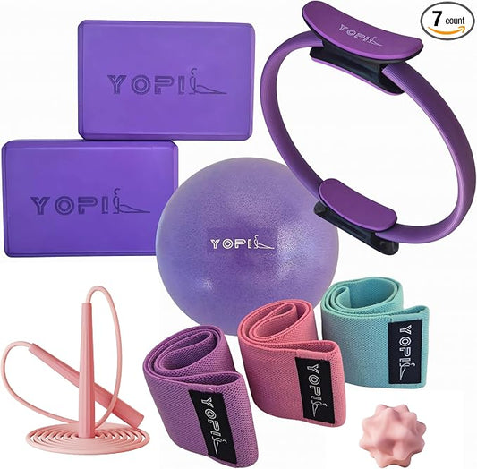 Yoga & Pilates Kit for Women – 9-in-1 Home & Studio Fitness Set with Yoga Blocks, Pilates Ring, Resistance Bands, Pilates Ball & More – Pink & Purple Workout Essentials for Yoga, Pilates & Stretching