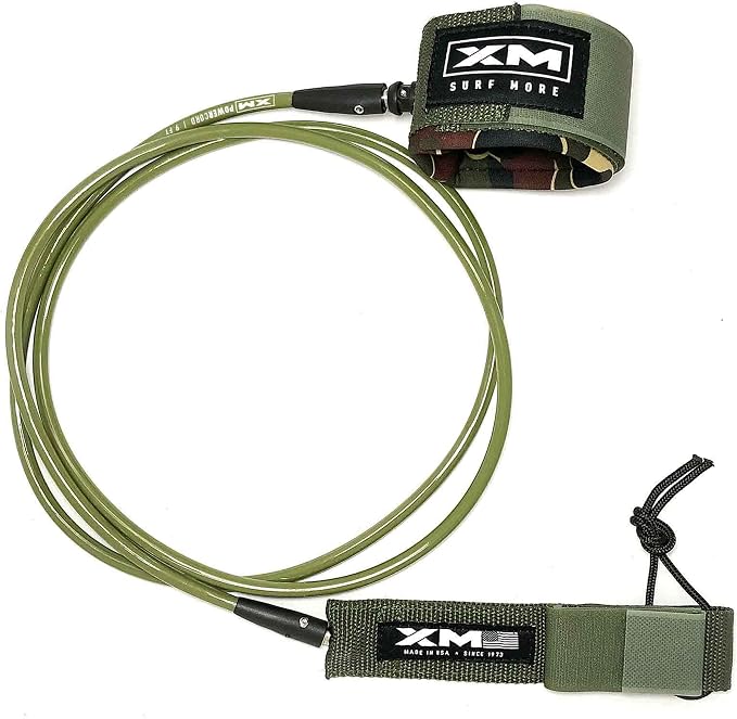 Regular Premium Surfboard Leash, 5/6/7/8/9/12ft Length, Cord (.270 in.) Unbreakable Swivels, Detachable Railsaver, Made in USA [3 Yr Warranty]