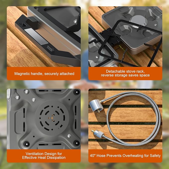 27000 BTUs 2 Burner Folding Camp Stove with Windshield, Portable Camping Stove Propane with Adjustable Burners &Carring Bag, Propane Gas Stove for Camping, Tailgating, BBQ