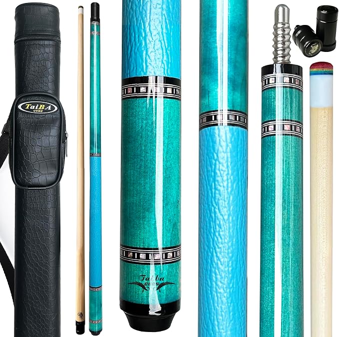 Tai ba cues 2-Piece Pool cue Stick with Case, Genuine Leather Grip, 13mm Tip, 58", 3/8 * 8 Pin Joint, Hardwood Canadian Maple Professional Billiard Cue Stick 19, 20, 21 Oz, Pink, Blue, Green, Orange
