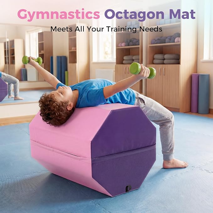 Garvee 19"X19"X23" Octagon Gymnastics Mat, Home Tumbling Mat with High-Density Foam & Waterproof Cover, Skill Shape Tumbling Backbend Trainer Exercise Mat, Somersault Backbend Trainer for Cheerleading & Martial Arts