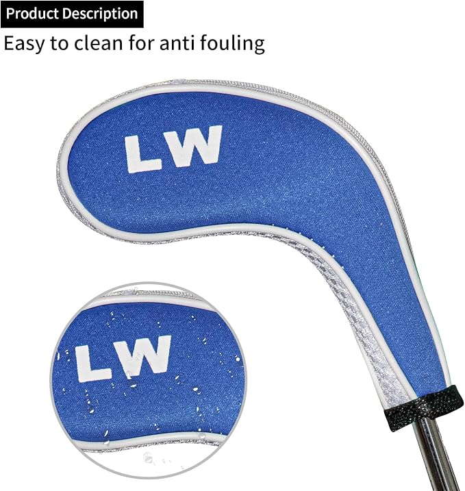 Golf Club 12pcs Thick Synthetic Zipper Long Neck Set Headcover Fit The Most Brands, Side Number Golf Iron Club Head Cover LW SW PW Covers #3,4,5,6,7,8,9