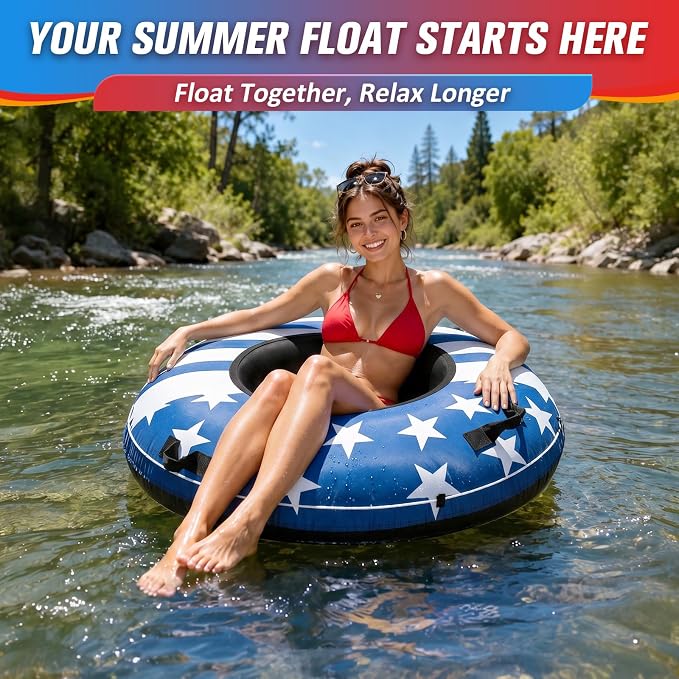 ZEALFEEL River Tube, 48'' Heavy Duty Rubber River Float Tube with Commercial Grade Inner Tube, Premium Canvas Cover, Removable Cup Holder & Tow Strap, Inflatable Tube for Adults Lake Pool Floating