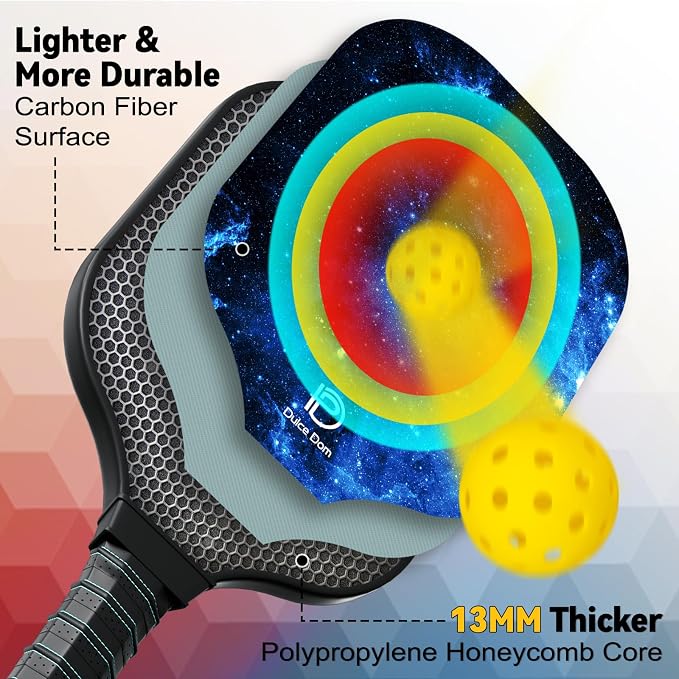Dulce DOM Pickleball Paddles Set of 2/4 - USAPA Approved, 4 Indoor Outdoor Pickleball Balls, Fiberglass Surface Paddle Racket with Cover Bag, Ideal Training Equipment Gift for Men & Women