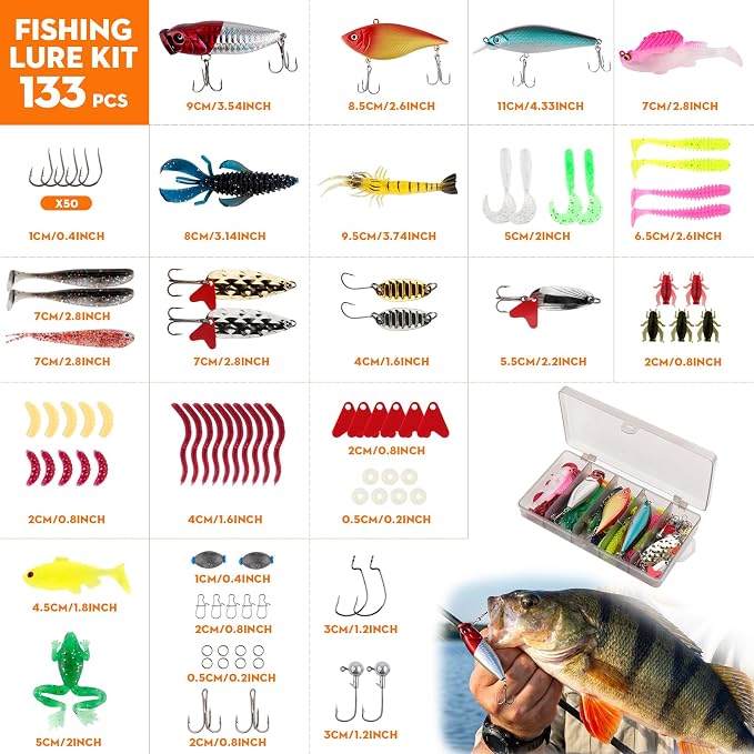 Fishing Backpack with Spinning Rod Reel Combos Tackle Box,Portable Travel Fishing Rods Kit,Fishing Sling Tackle Bag with Rod Holders,Fishing Gear Gifts for Men with Fishing Lures,Pliers