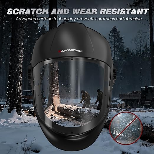 ARCCAPTAIN Panoramic Full Face Shield, Full Face Impact Resistant Mask with Polycarbonate Visor and Adjustable Ratcheting Headgear, ANSI Z87.1 Certified for Grinding, Cutting, Industrial Use