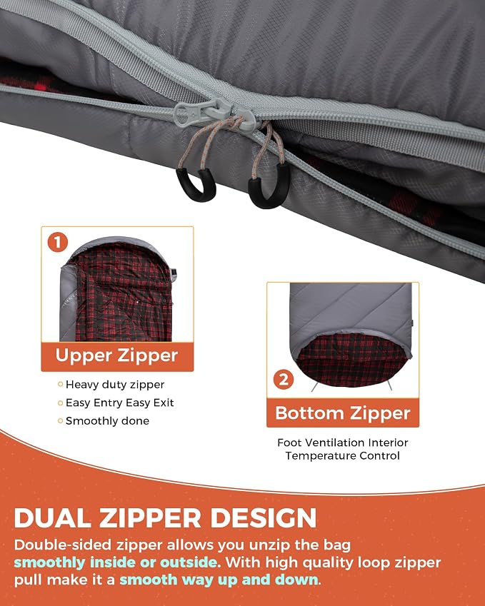 KingCamp Sleeping Bag for Adults Big and Tall, Cold Weather Camping Sleeping Bag with Soft 100% Cotton Flannel Lining, Portable Lightweight Outdoor Traveling & Car Camping