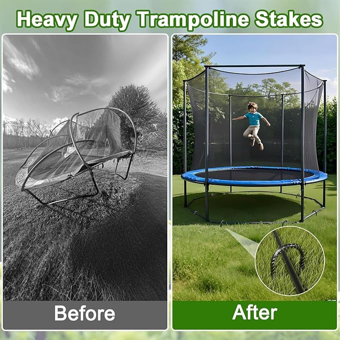 VVOKGO Trampoline Stakes 12 Inches Anchors High Wind Heavy Duty, 12-Pack U Shaped Tie Down Anchor Kit for Ground, Camping Tent, Soccer Net, Swing Set, Black
