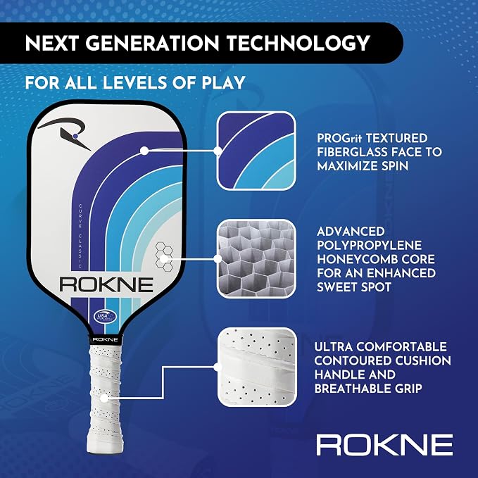 ROKNE Curve Classic Pickleball Paddle | USAPA Approved Fiberglass Pickleball Paddles | Precision Engineering & Comfort | ProGrit Texture for Max Spin & Power | Paddle