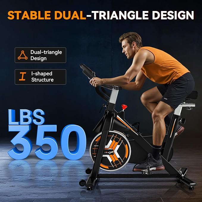 Wenoker Exercise Bike,Indoor Spin Bike with Adjustable Resistance Bluetooth Fitness App, 350 LBS Heavy Duty Frame,Smooth Quiet Belt Drive, Adjustable Handlebars & Seat with Transport Wheels
