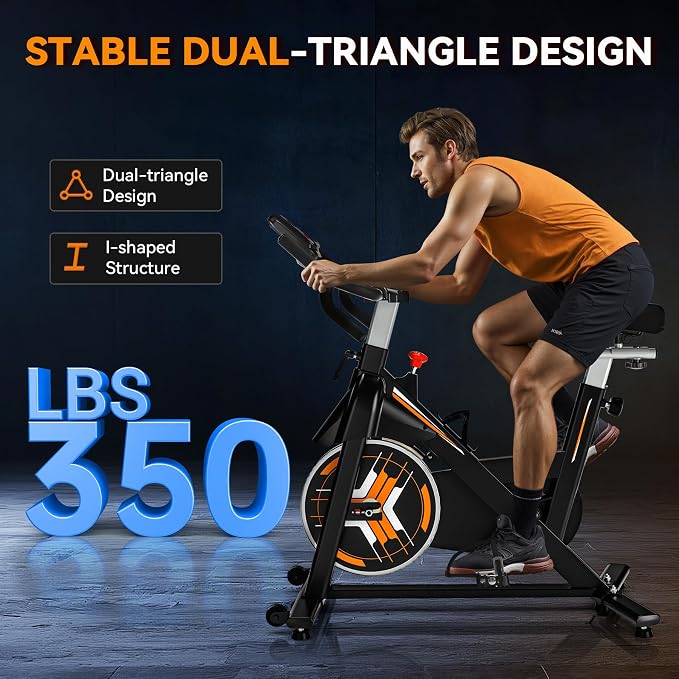 WENOKER Exercise Bike,Indoor Bike with Silent Belt Drive, Heavy Flywheel | Stationary Bike Multi-grips Handlebar and Upgraded Digital Display for Home, Orange