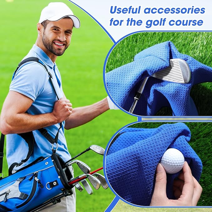 Batiyeer Golf Towels Bulk for Bags, 16"x16" Microfiber Waffle Pattern Golf Towel with Clip for Tournament, Club, Fitness