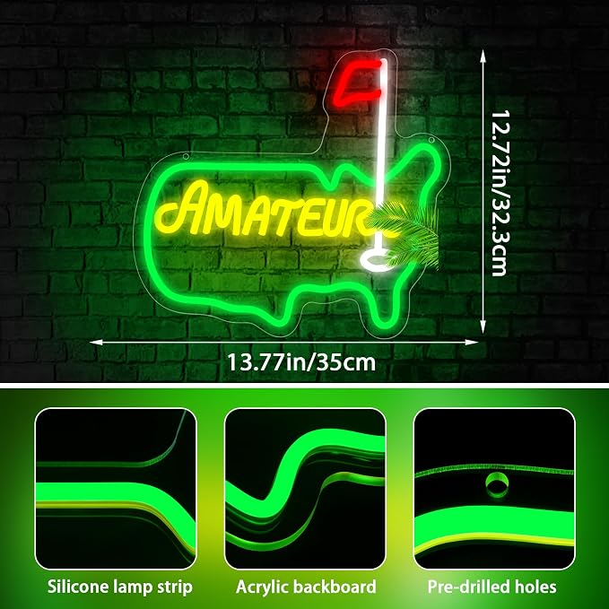 Golf Neon Sign for Wall Decor Golf LED Neon Sport Light for Man Cave | Dimmable Neon,Golfer Birthday Gifts,Led 5V USB Powered,Party,Office,Bedroom,Sport Bar Decor,Course Gym Wall Art,15.6*11.8in